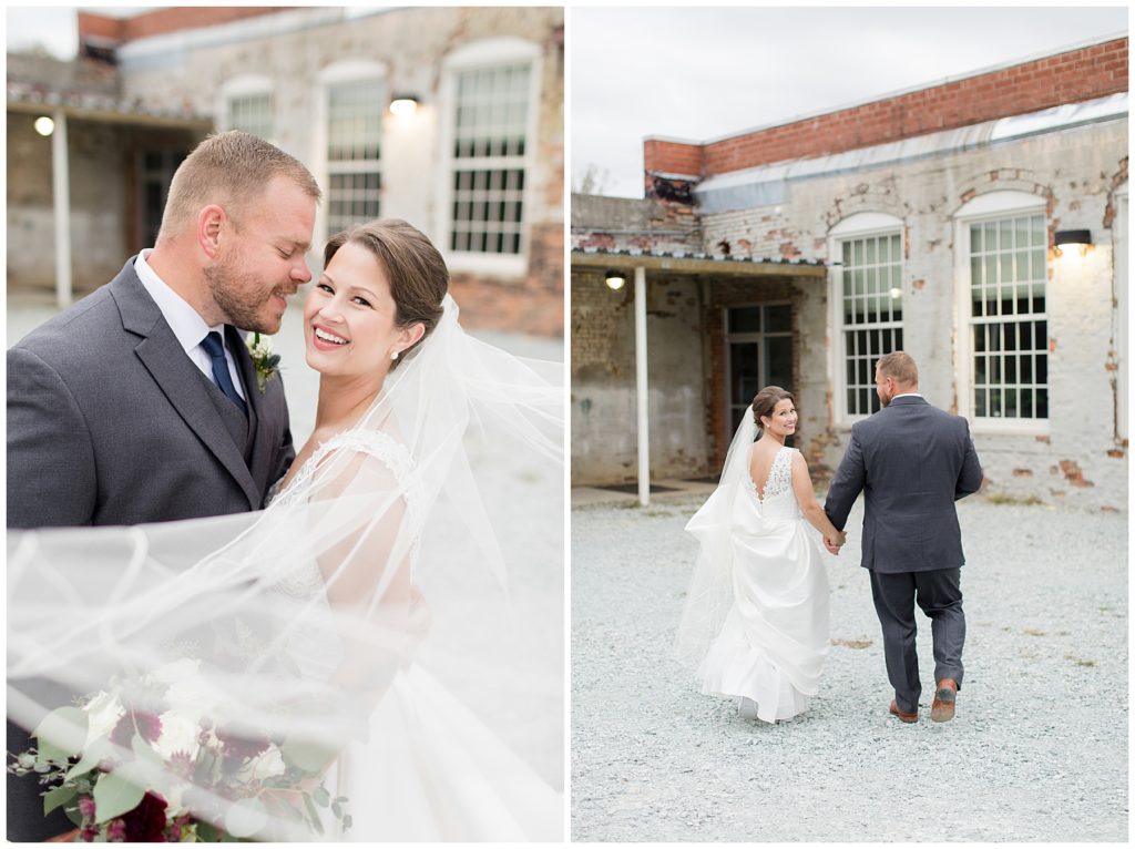 bride and groom portraits at the cloth mill